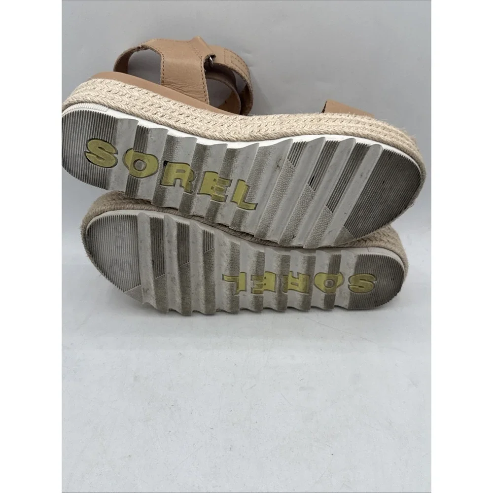 Sorel Cameron Flatform Women's Sz US 7 Honest Beige Hook & Loop Wedge Sandals